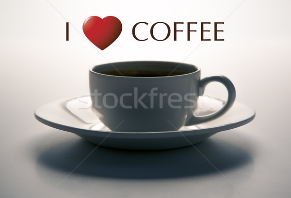 glass cup and saucer closeup with title I love coffee Stock photo © mizar_21984