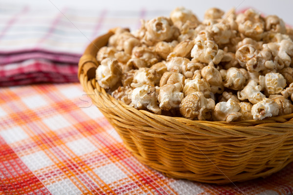 Stockfoto: Karamel · popcorn · mand · servet · koken