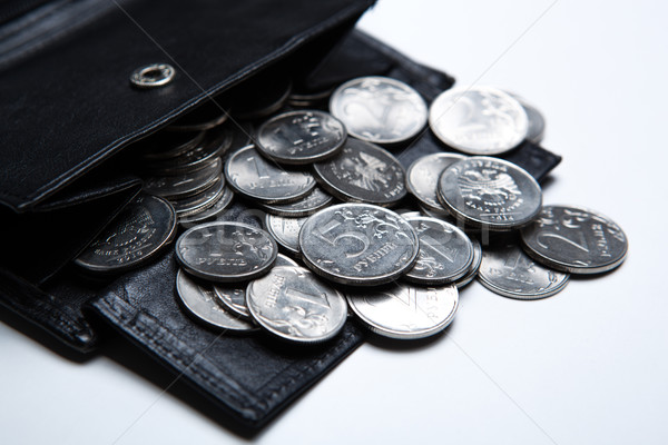 Tasche Geldbörse Münzen weiß Oberfläche Stock foto © mizar_21984