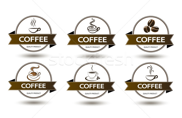 Establecer insignias taza de café beber blanco tienda Foto stock © mizar_21984