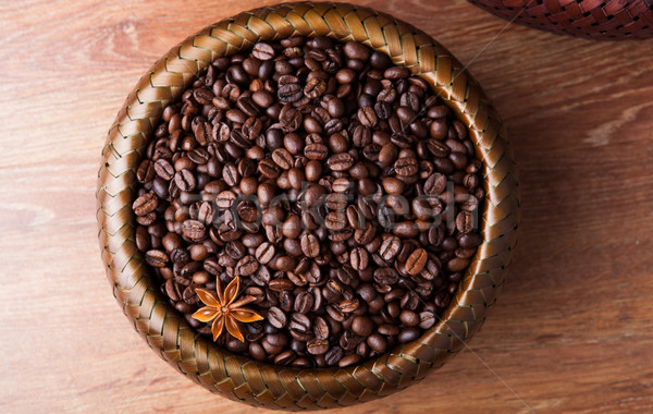 roasted coffee beans in a bamboo basket Stock photo © mizar_21984