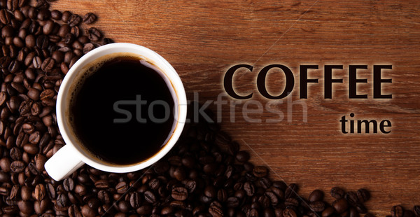 Tasse schwarzer Kaffee Kaffee Bohnen Titel Stock foto © mizar_21984