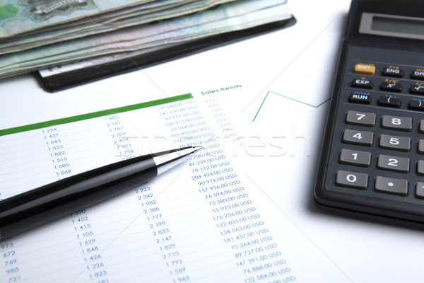 üzlet bankjegyek számológép közelkép papír toll Stock fotó © mizar_21984
