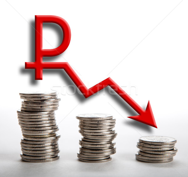 Stock photo: stacks of ruble coins with diagram
