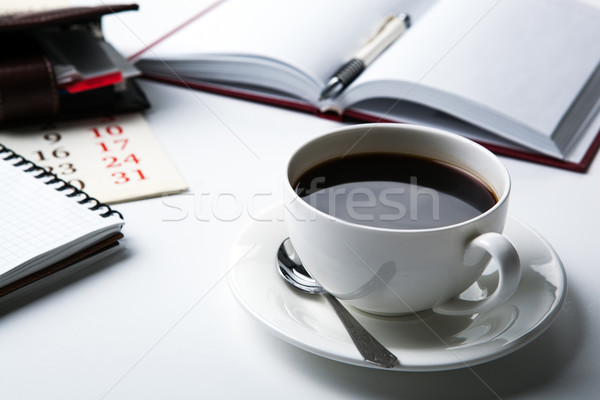 Business Still-Leben Frühstück Tasse schwarzer Kaffee Bürobedarf Stock foto © mizar_21984