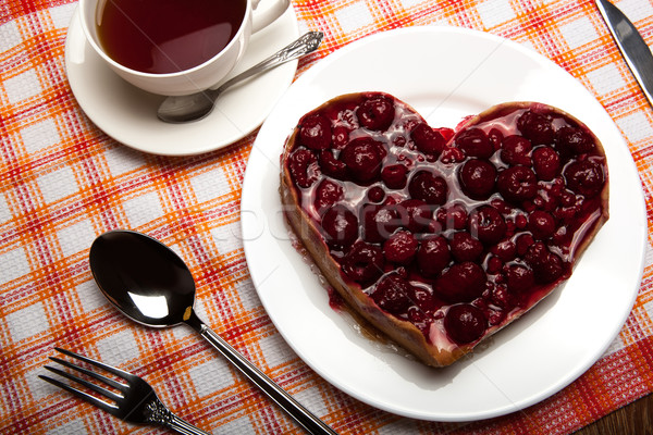 Forme déjeuner framboise gâteau plaque tasse [[stock_photo]] © mizar_21984