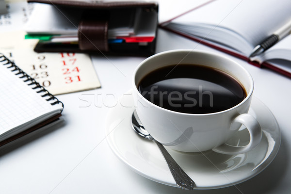 Business Still-Leben Frühstück Tasse schwarzer Kaffee Bürobedarf Stock foto © mizar_21984