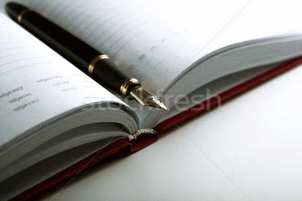 Diario penna stilografica bianco business notebook Foto d'archivio © mizar_21984
