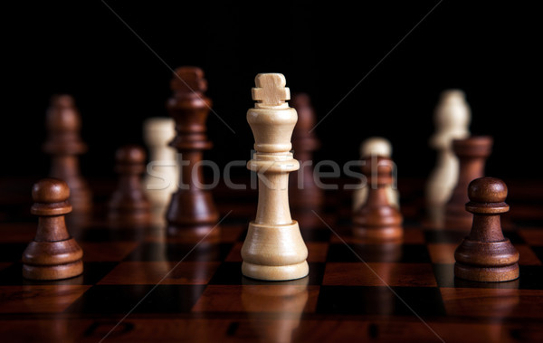 Foto stock: Xadrez · jogo · rei · centro · peças · de · xadrez · tempo