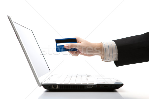 Carte de crédit main payer boutique en ligne affaires Photo stock © mizar_21984