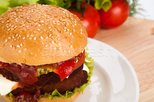 big hamburger still life on a white background Stock photo © mizar_21984