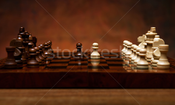 Schach Spiel Stücke Tabelle Holz Stock foto © mizar_21984