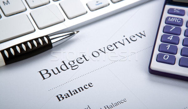 document with title budget overview and keyboard Stock photo © mizar_21984