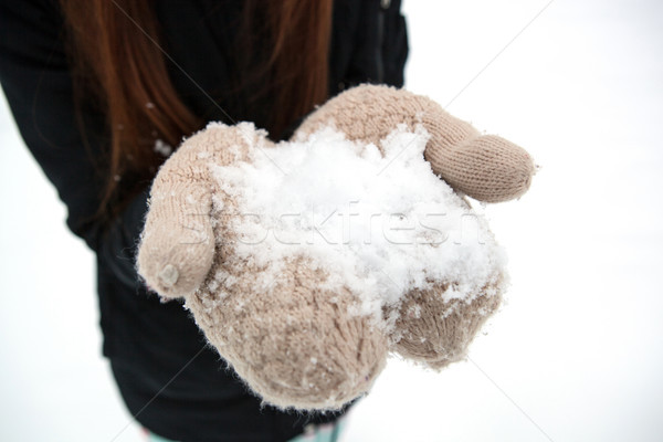 [[stock_photo]]: Fille · neige · mains