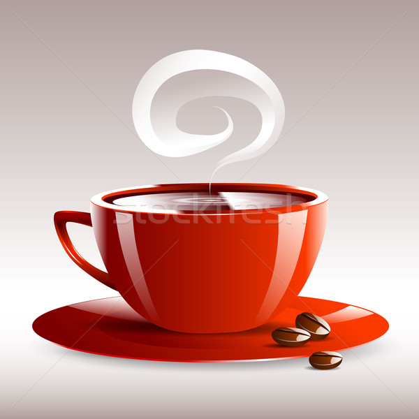 Czerwony kubek hot kawy ziarna ilustracja Zdjęcia stock © mOleks