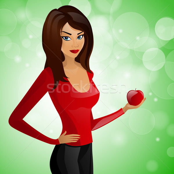 молодые красивая девушка красное яблоко большой продовольствие Сток-фото © mOleks