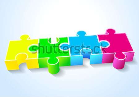 four puzzle yellow green blue red lie on a white background Stock photo © mOleks