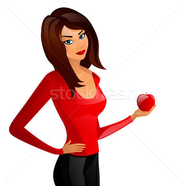 Genç güzel kız kırmızı elma büyük gıda Stok fotoğraf © mOleks