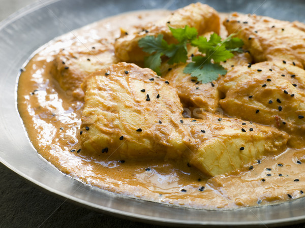 White Fish Molee on a Pewter Plate with Nigella Seeds Stock photo © monkey_business