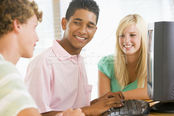 Tinédzserek asztali számítógép együtt számítógép lány internet Stock fotó © monkey_business