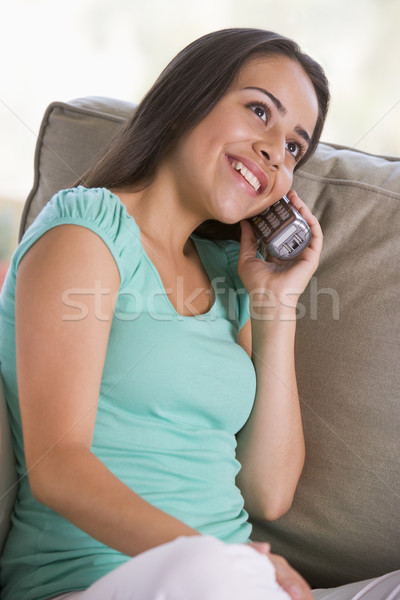 Telefon fericit acasă comunicare Imagine de stoc © monkey_business