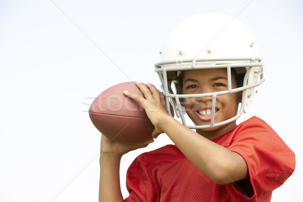 Foto stock: Jugando · americano · fútbol · nino · nino