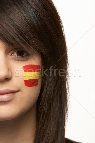 ストックフォト: 小さな · 女性 · スポーツ · ファン · スペイン国旗 · 描いた