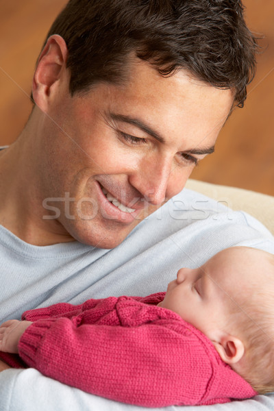 Stockfoto: Portret · vader · pasgeboren · baby · home · liefde