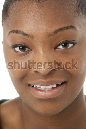 Foto stock: Estudio · retrato · sonriendo · adolescente · femenino