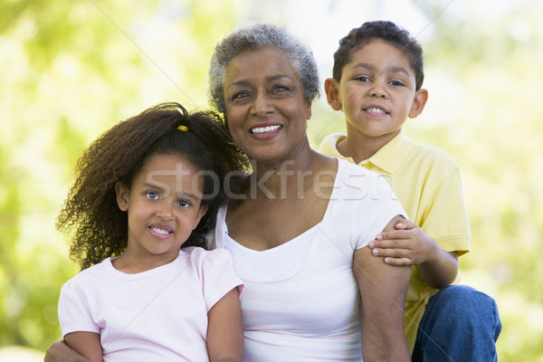 Stock fotó: Nagymama · pózol · unokák · család · gyerekek · fiú