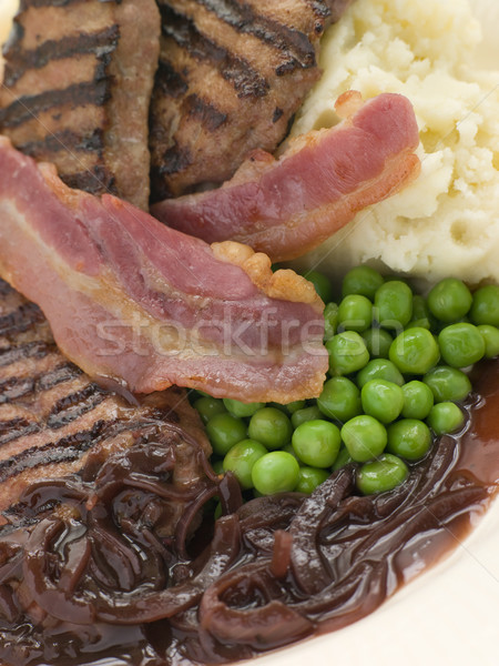 Grilled Calves Liver and Bacon with Mashed Potato and Peas Stock photo © monkey_business
