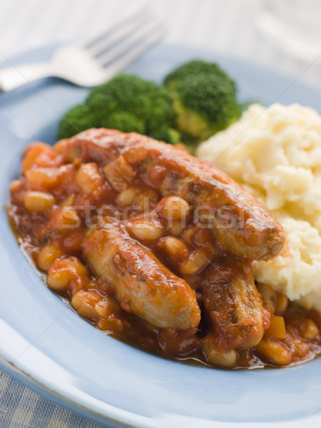 Sausage and Baked Bean Casserole with Mashed Potato and Broccoli Stock photo © monkey_business
