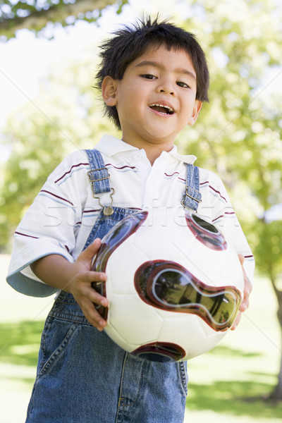 Stok fotoğraf: Futbol · topu · açık · havada · gülen · çocuklar