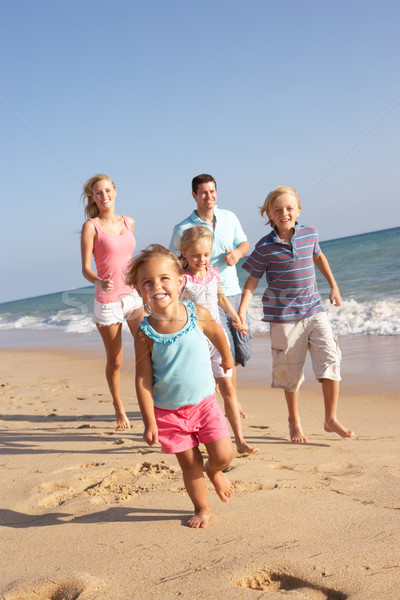 Foto stock: Retrato · ejecutando · familia · mujer · playa