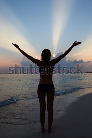 Silhouette Of Woman With Outstretched Arms On Beach Stock photo © monkey_business