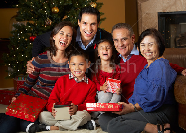 Többgenerációs család karácsonyfa család nők gyermek fiú Stock fotó © monkey_business