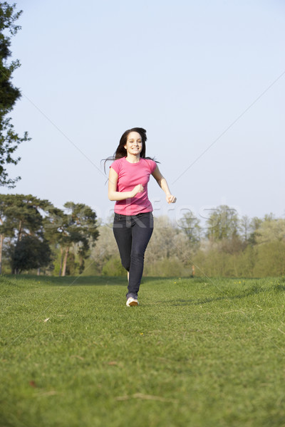 [[stock_photo]]: Adolescente · courir · été · prairie · herbe · heureux