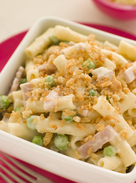 Stock photo: Macaroni Cheese with Peas Ham and a Toasted Crumb