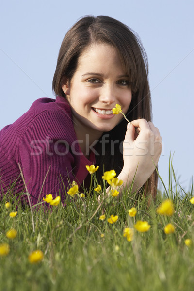 Stok fotoğraf: Genç · kız · yaz · çayır · çiçekler · kız