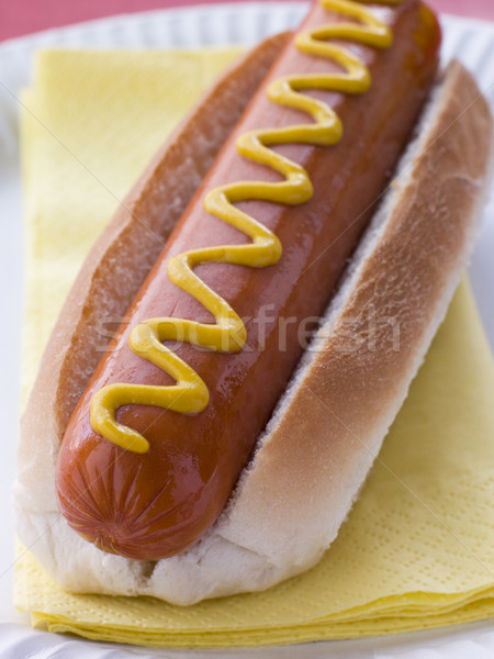 Hot dog mosterd voedsel tabel brood kleur Stockfoto © monkey_business