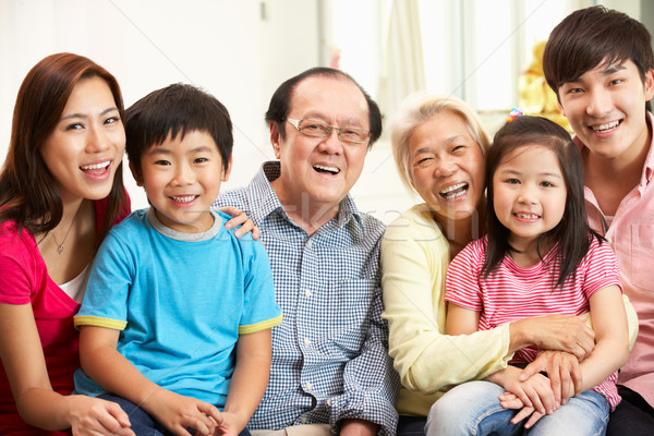 Foto stock: Retrato · chinês · família · relaxante · casa · juntos