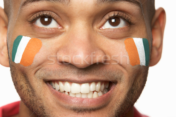 Stockfoto: Jonge · mannelijke · sport · fan · Ivoorkust · vlag