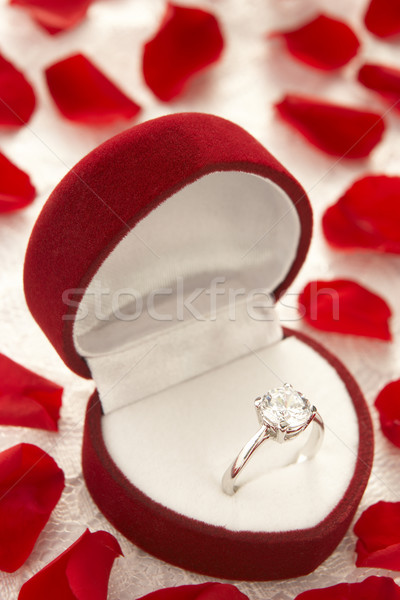 Diamond Ring In Heart Shaped Box Surrounded By Rose Petals Stock photo © monkey_business