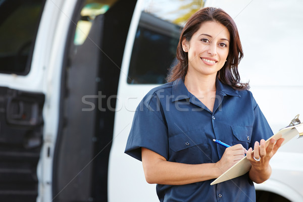 Stockfoto: Portret · vrouwelijke · levering · bestuurder · vrouwen