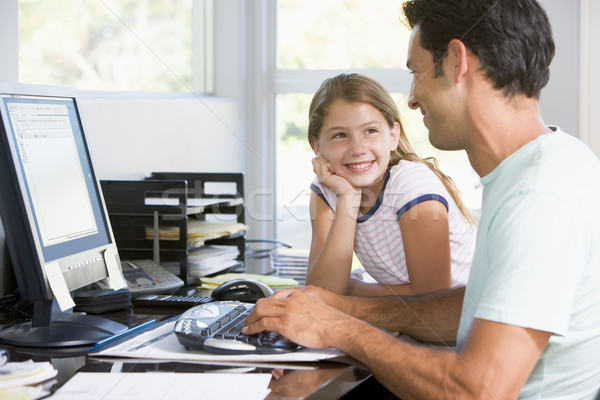 Homme jeune fille bureau à domicile ordinateur souriant affaires [[stock_photo]] © monkey_business