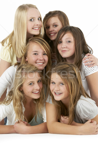 Stockfoto: Groep · vriendinnen · portret · tanden · jonge