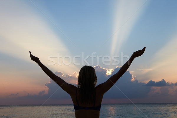Silhouette Of Woman With Outstretched Arms On Beach Stock photo © monkey_business