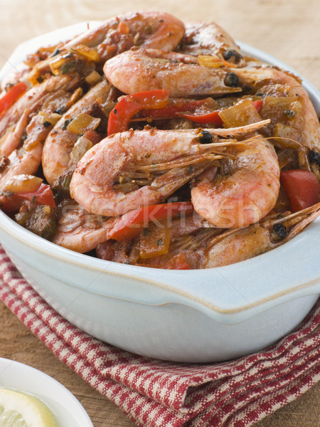 Schotel cajun garnalen voedsel tomaat koken Stockfoto © monkey_business
