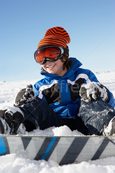 座って 雪 スノーボード 子供 幸せ ストックフォト © monkey_business