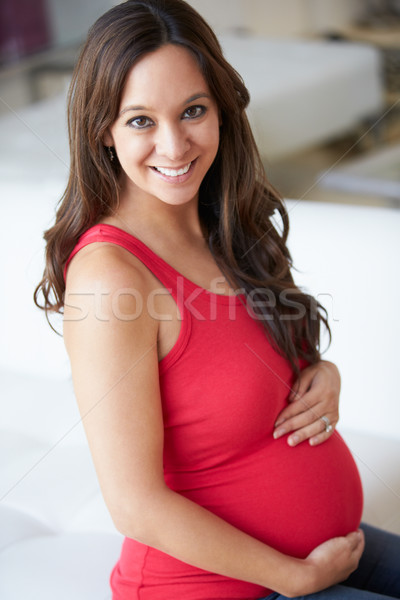 Hamile kadın oturma kanepe kadın hamile kadın Stok fotoğraf © monkey_business